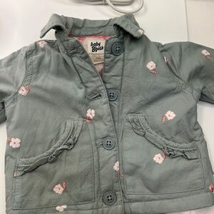 Girls Baby B'gosh Button Front Cotton Blend Coat Size 3M Sage w/ Pink Flowers.